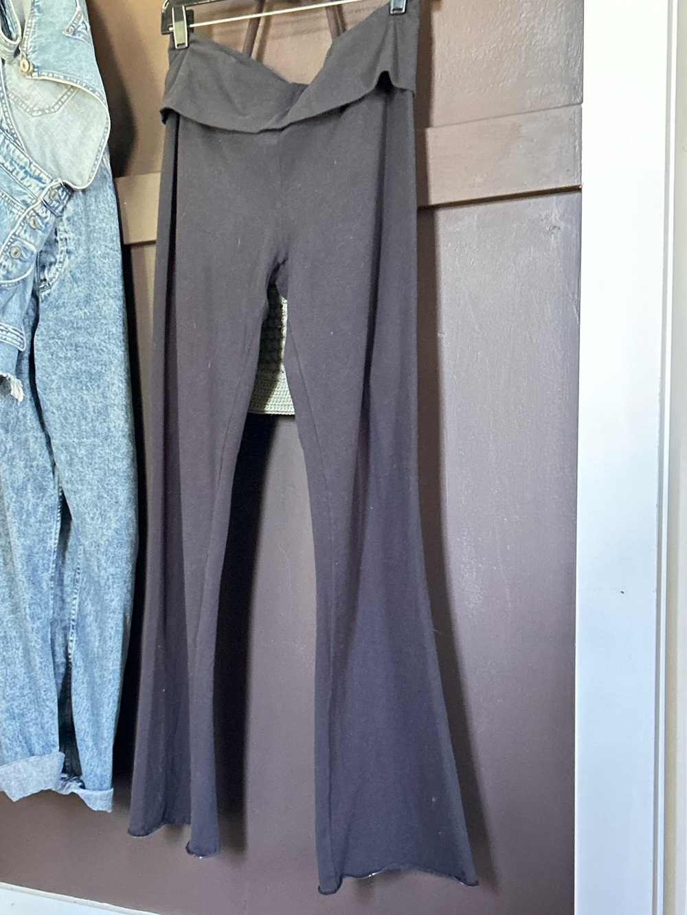 Skims Black Fold-Over Waist Flared Yoga Pants